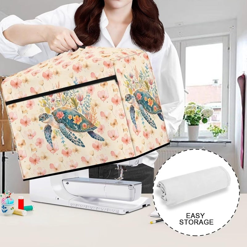 Xsehusvy Sea Turtle Flower Sewing Machine Carrying Case Portable Sewing Machine Dust Cover with Pocket and Handle Resuable Sewing Machine Protection Gifts for Sewing Fans Festival Decor - Image 5